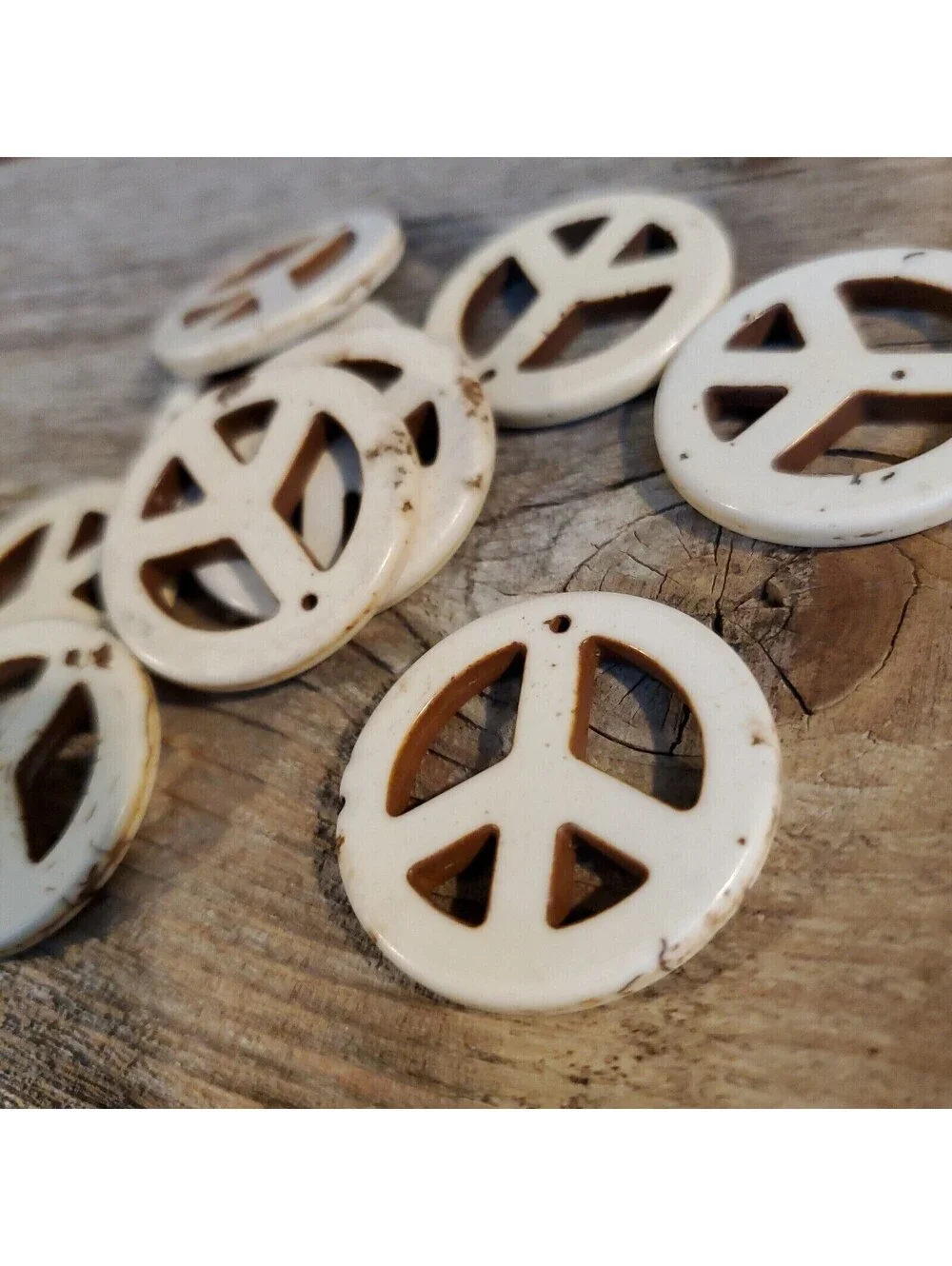 Peace Sign Pendant Off White Magnesite Stone with Matrix